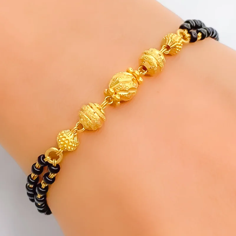 Women’s bracelet and ring sets-Noble Beaded 22k Gold Black Bead Bracelet