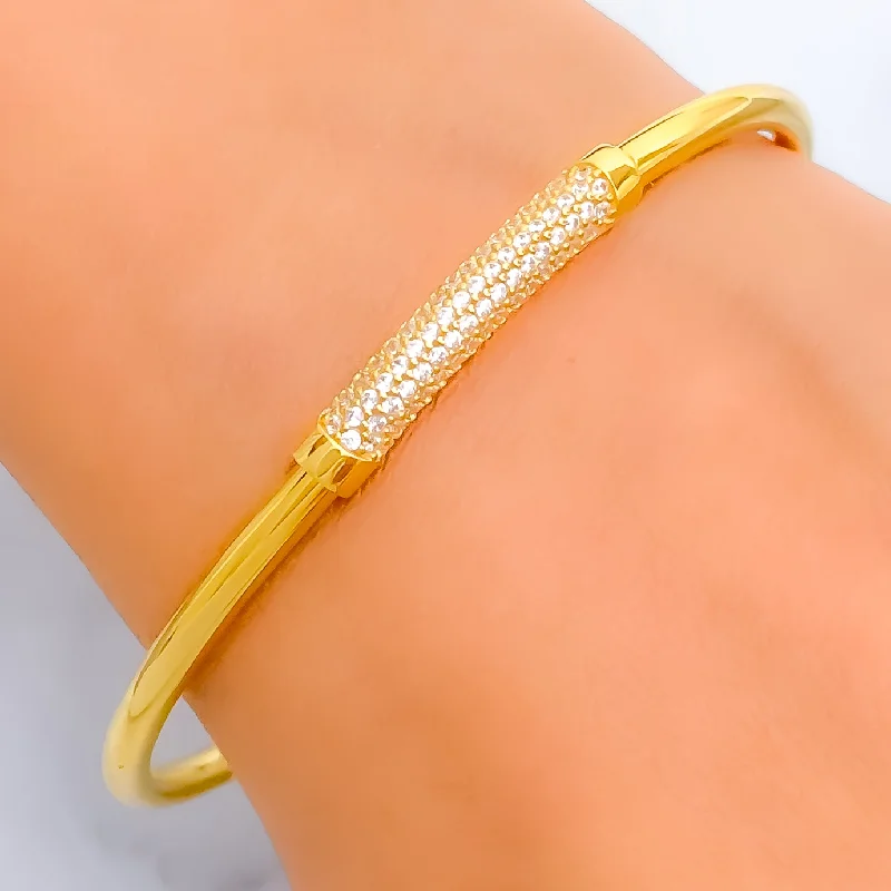 Women’s boho bracelets-Artistic Impeccable 21k Gold Chic CZ Bangle Bracelet