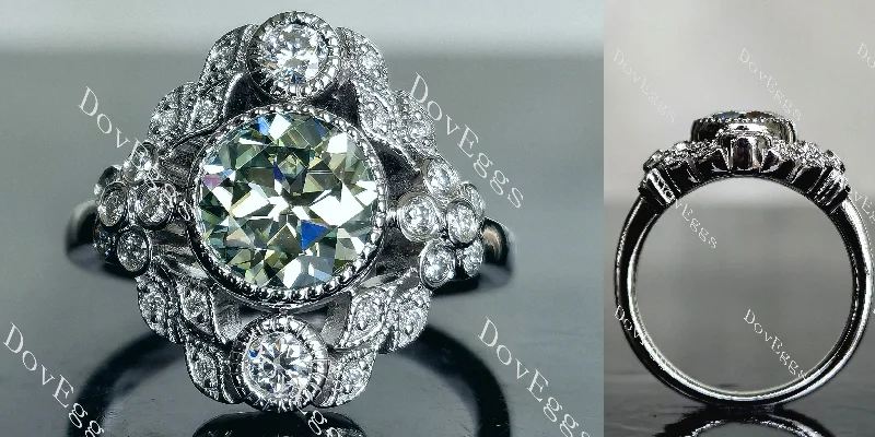 Women’s halo set engagement rings-Doveggs round floral bezel colored moissanite engagement ring