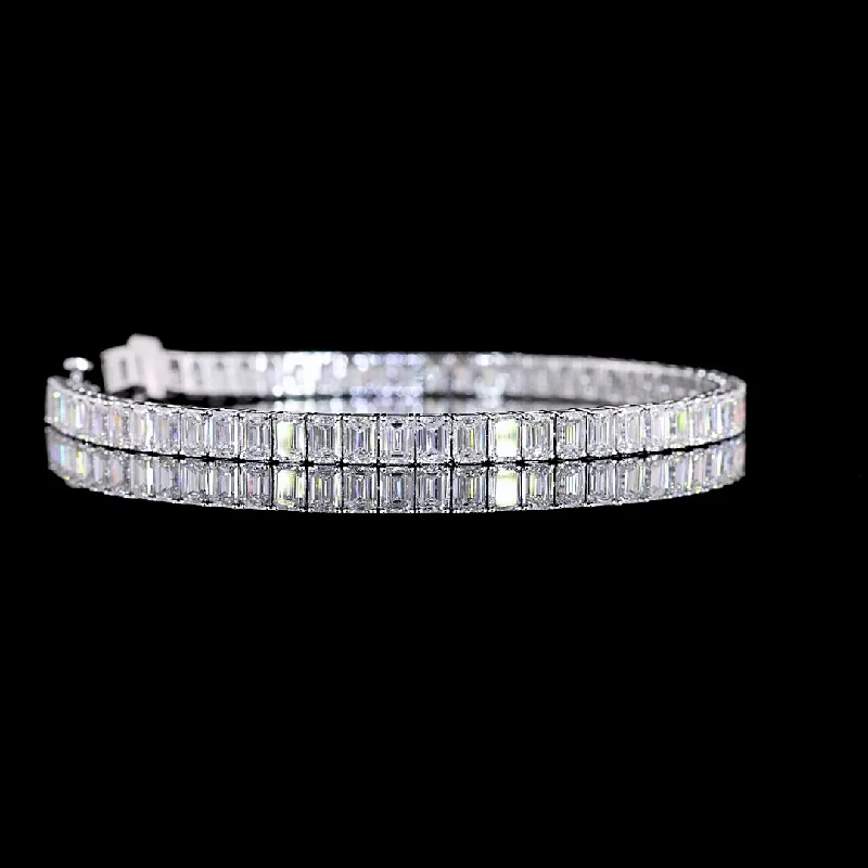 Women’s gold bracelets-14k White Gold Lab Diamond Emerald 10.65 CTTW Tennis Bracelet 7.50" F VS2