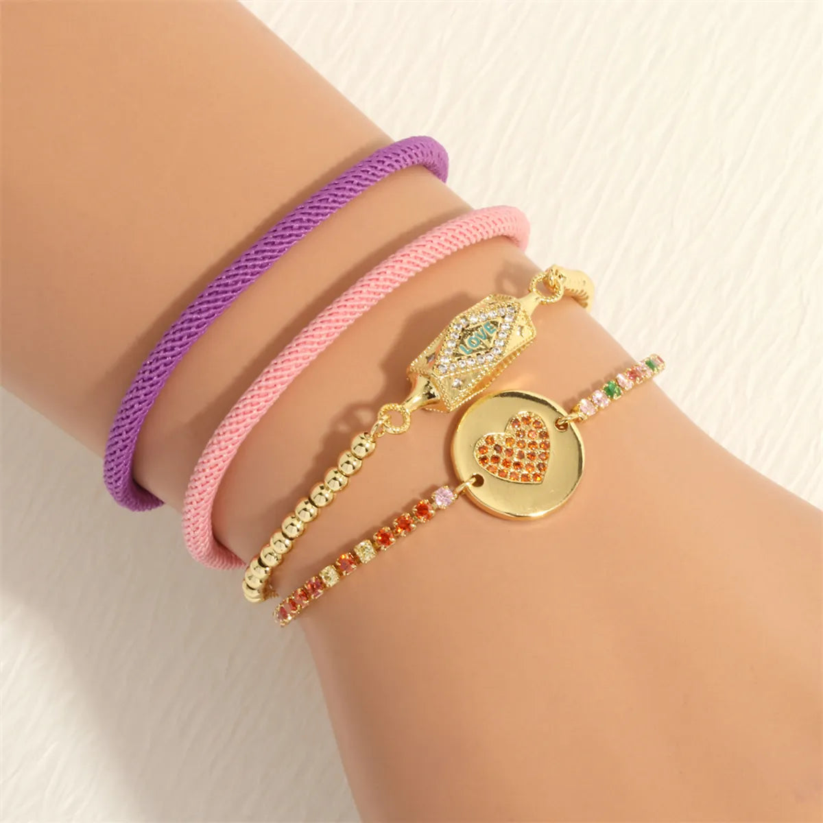 Women’s gemstone bracelets-Casual Simple Style Letter Heart Shape Copper Enamel Plating Inlay Zircon 18k Gold Plated Bracelets