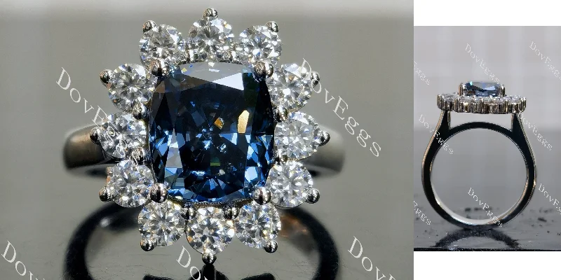 Women’s colored gemstone engagement rings-Doveggs floral cushion twilight blue moissanite engagement ring(engagement ring only)