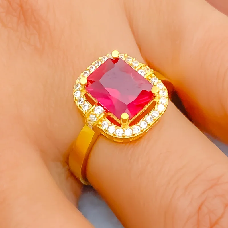 Women’s birthstone rings-Luminous Sleek 22k Gold CZ Ring w/ Solitaire Stone