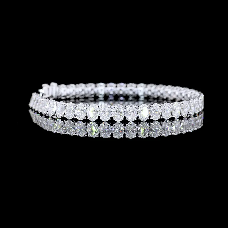 Women’s fashion bangles for parties-14k White Gold Lab Diamond Oval Approx. 14.57 CTTW Tennis Bracelet 6.50" E VS