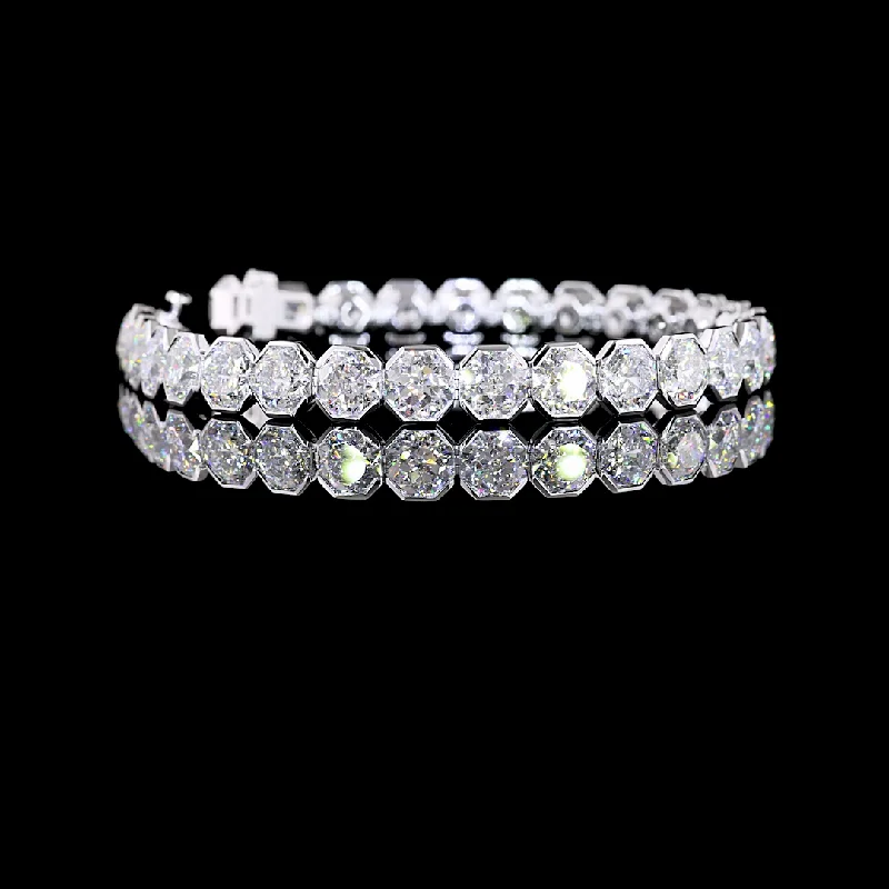 Women’s elegant bangle bracelets-14k White Gold Lab Diamond Octagon Nova 29.74 CTTW Tennis Bracelet 7.50" E VS1