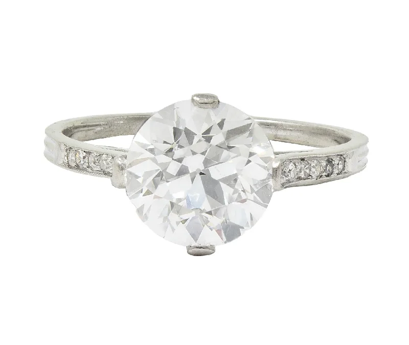 Women’s radiant-cut engagement rings-Dreicer & Co. Art Deco 2.55 CTW Old European Cut Diamond Platinum Vintage Engagement Ring GIA