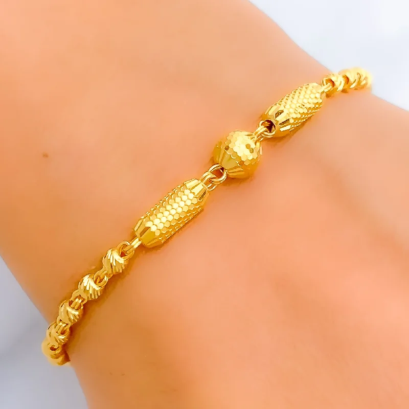 Women’s cuff bracelets-Delightful Glistening 22k Gold Long Orb Bracelet