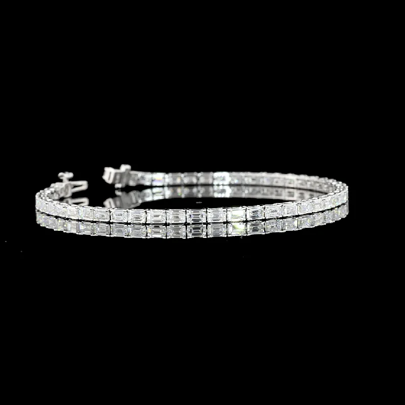 Women’s chic bracelets-14k White Gold Lab Diamond Emerald Approx. 4.98 CTTW Tennis Bracelet 6.75" E/F VS1/VS2