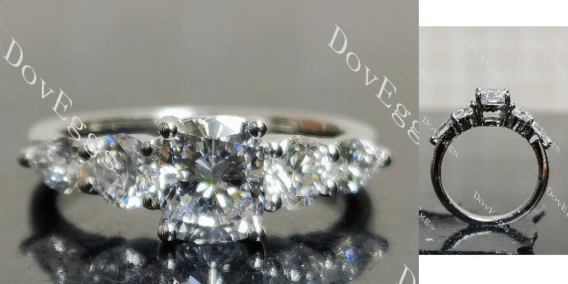 Women’s oval diamond engagement rings-Doveggs cushion side stones moissanite engagement ring