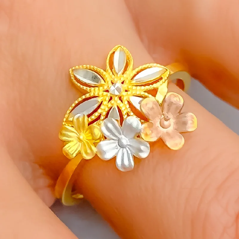 Women’s custom diamond rings-Vibrant Floral Cluster 22k Gold Ring