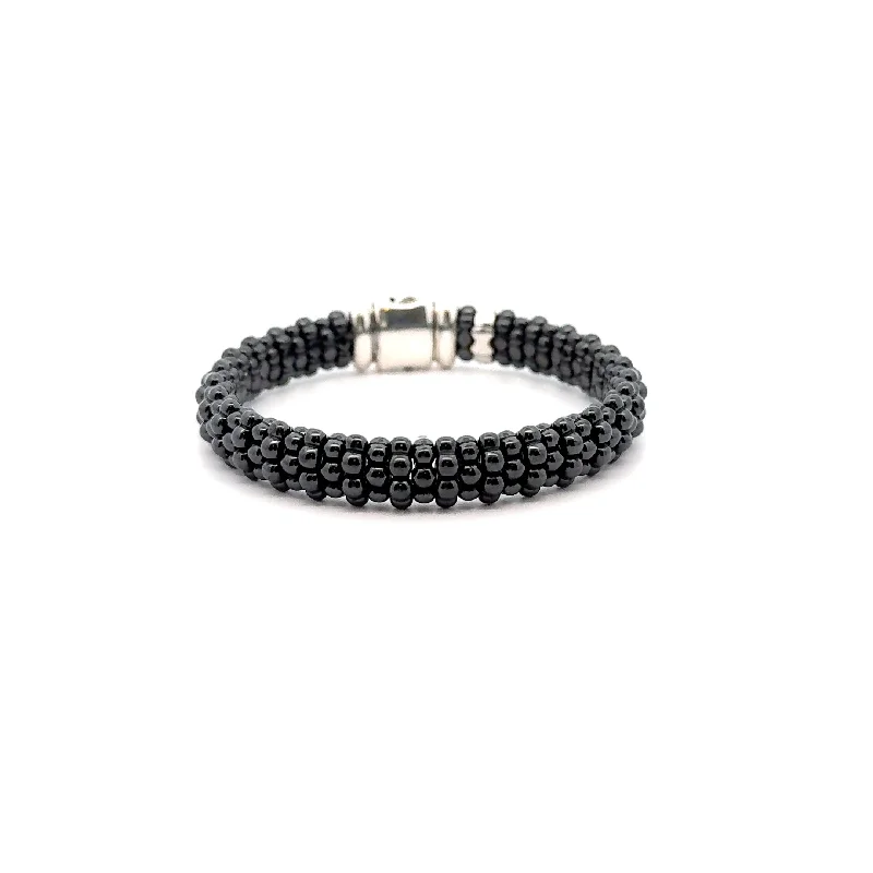 Women’s fashion bangles for parties-Pre-Owned Lagos Black Caviar Ceramic Beaded Bracelet