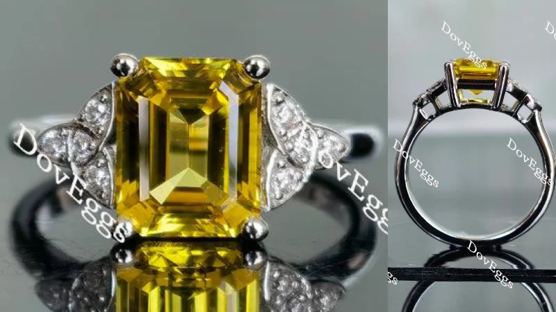 Women’s engagement rings with vintage settings-Doveggs emerald side stone yellow sapphire colored gem engagement ring