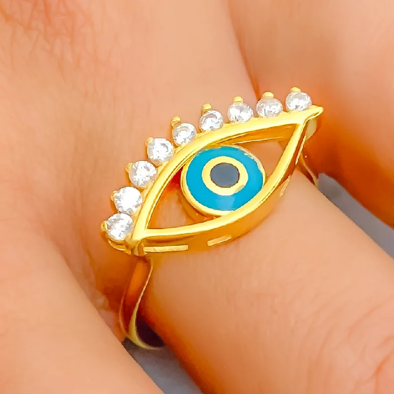 Women’s moissanite rings-Unique Evil Eye 21k Gold CZ Ring