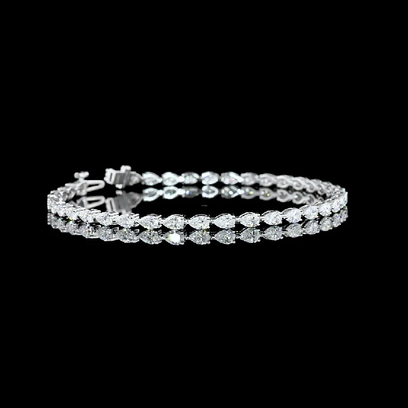 Women’s multi-layered bracelets-14k White Gold Lab Diamond Pear Approx. 4.11 CTTW Tennis Bracelet 7" E/F VS/VS1