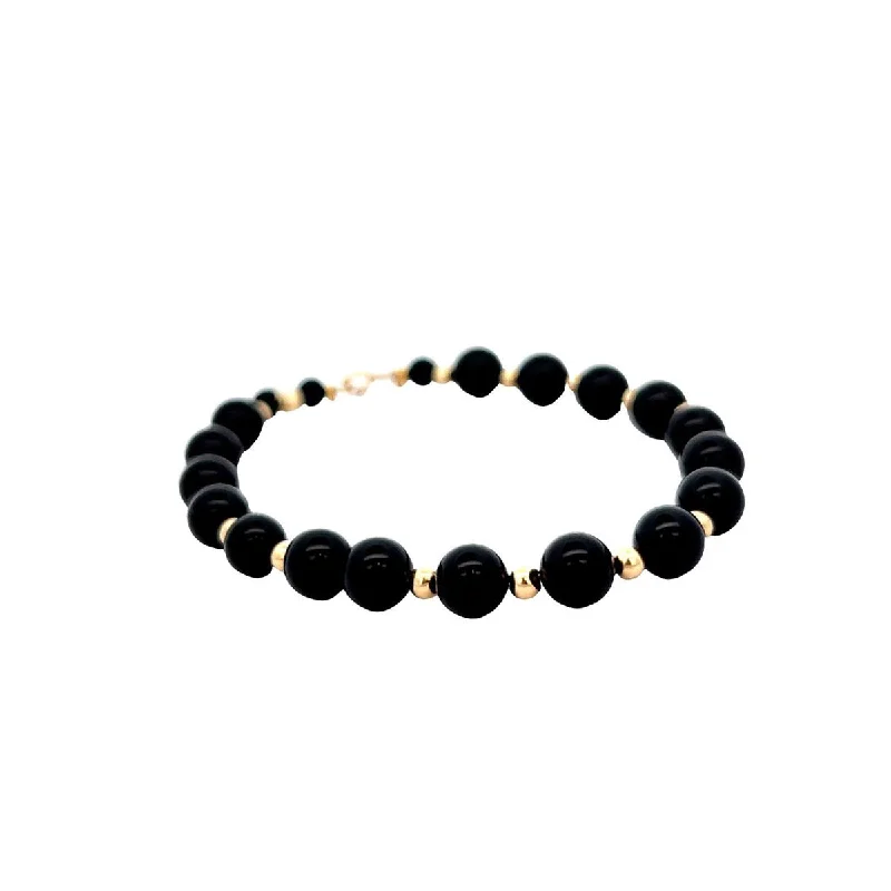 Women’s toggle bracelets-Pre-Owned Black Bead Chalcedony Bracelet