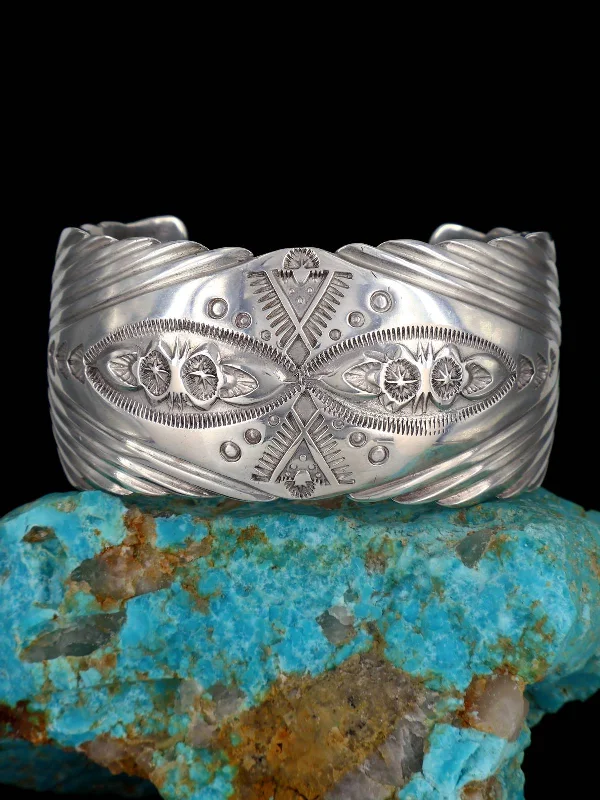 Women’s stackable bangles-Estate Heavy Stamped Sterling Silver Cuff Bracelet