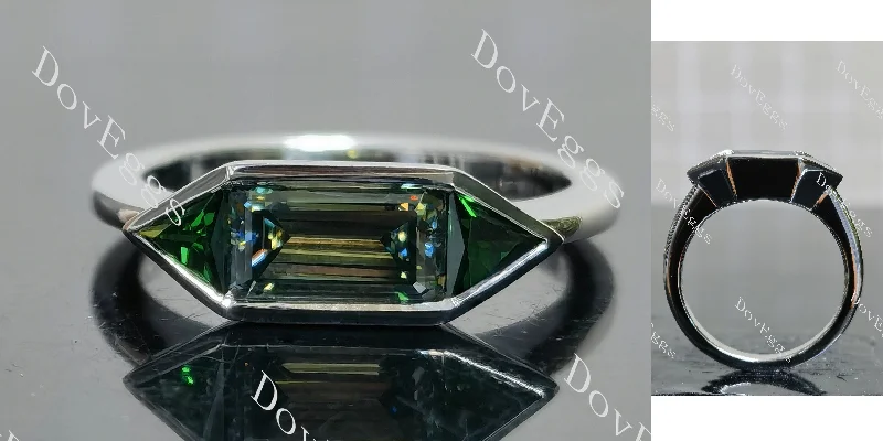 Women’s engagement rings with intricate details-Doveggs east west elongated emerald colored moissanite engagement ring