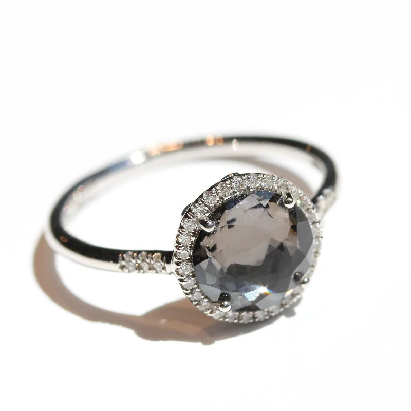 Trendy rings for women-Black Night Topaz Halo Ring