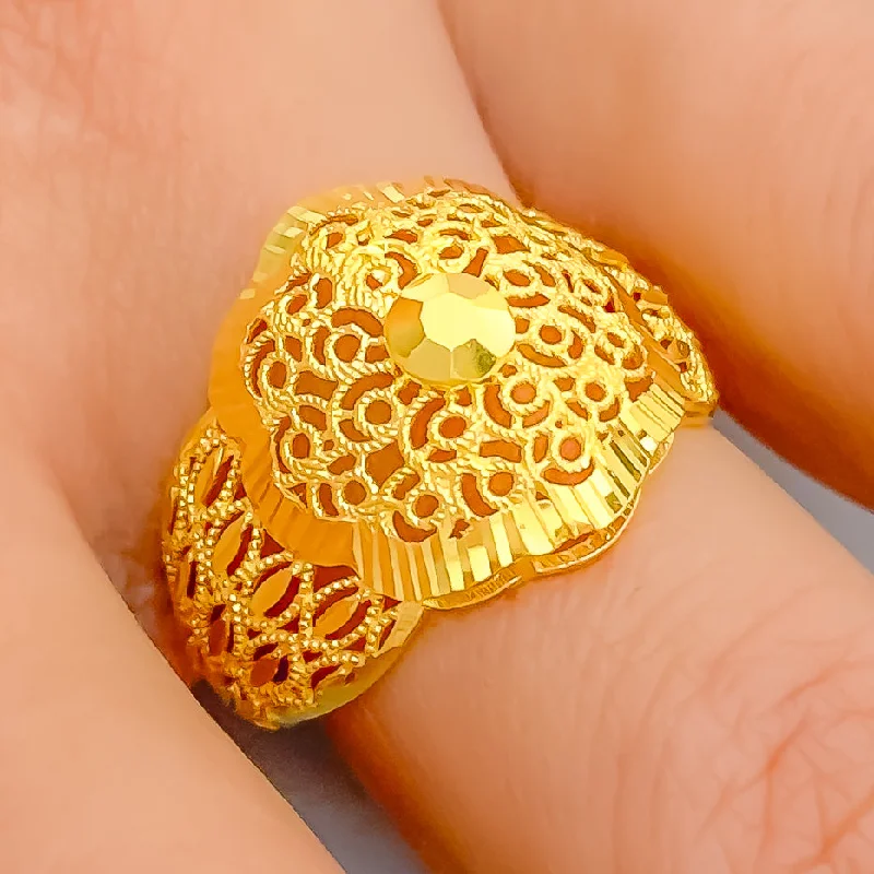 Women’s infinity rings-Captivating Regal Mesh 22k Gold Ring