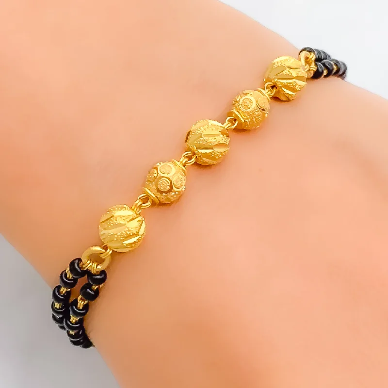 Women’s gold chain bracelets-Charming Dressy 22k Gold Black Bead Bracelet