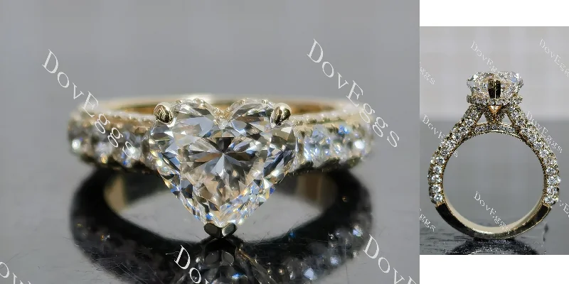 Women’s yellow sapphire engagement rings-Doveggs heart pave vintage moissanite engagement ring(engagement ring only)