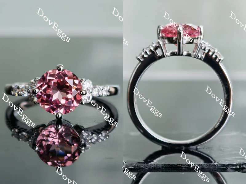 Women’s antique-style engagement rings-Doveggs round side stone colored moissanite/colored gem engagement ring