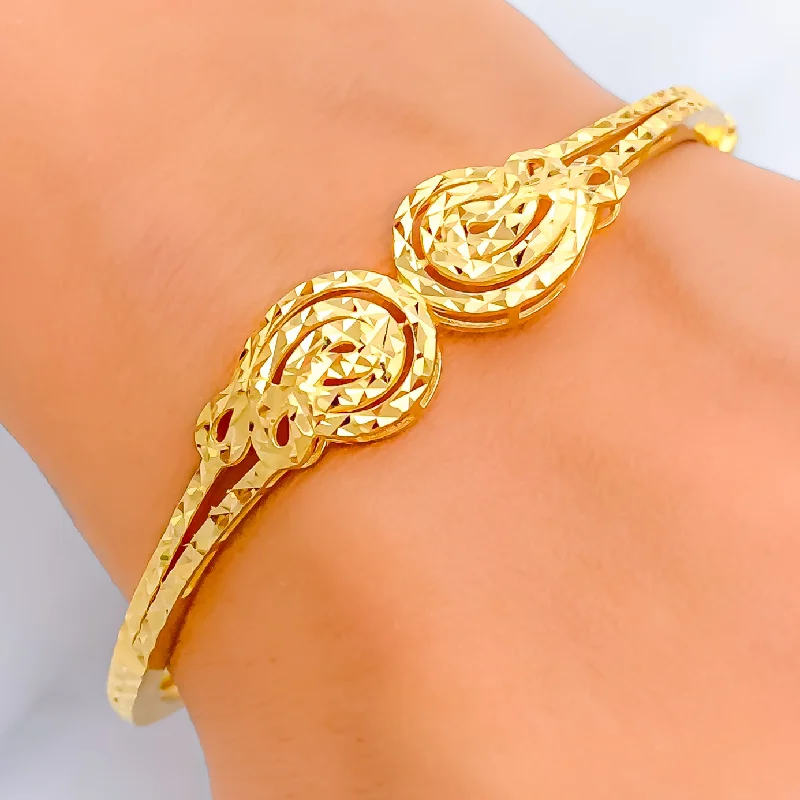 Women’s engraved silver bangles-Bold Poised 22k Gold Radiant Bangle Bracelet