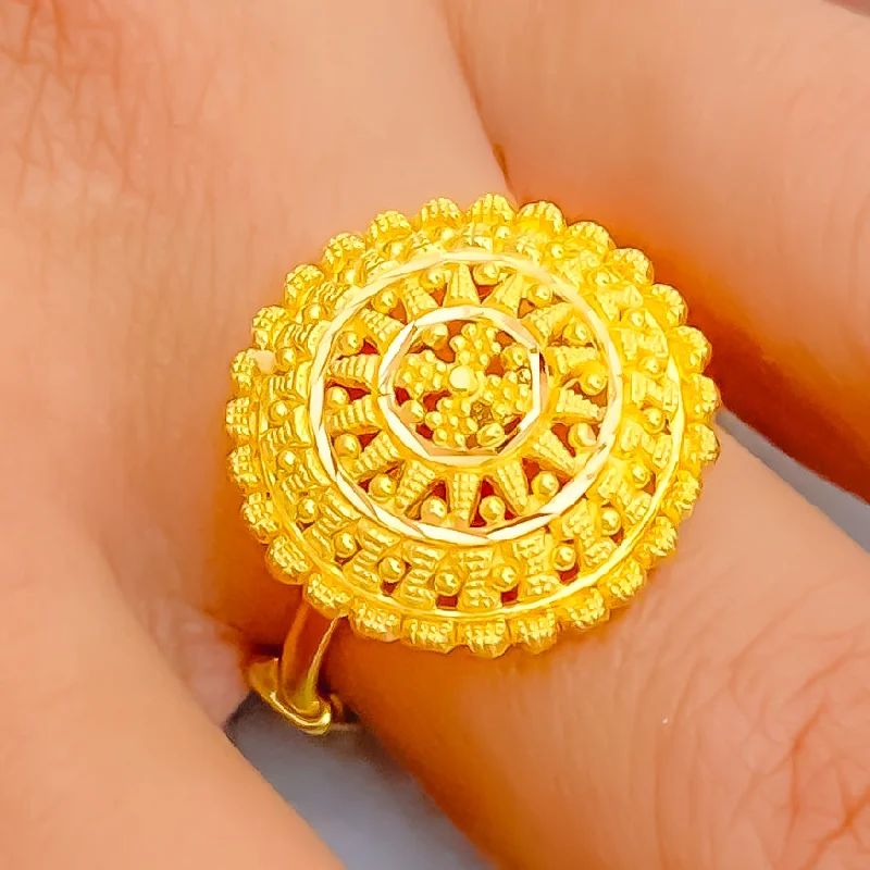 Boho rings for women-Mesmerizing Mandala Adorned 22k Gold Semi-Statement Ring