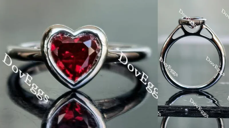 Women’s unique engagement rings-Doveggs heart bezel setting solitaire ruby colored gem engagement ring