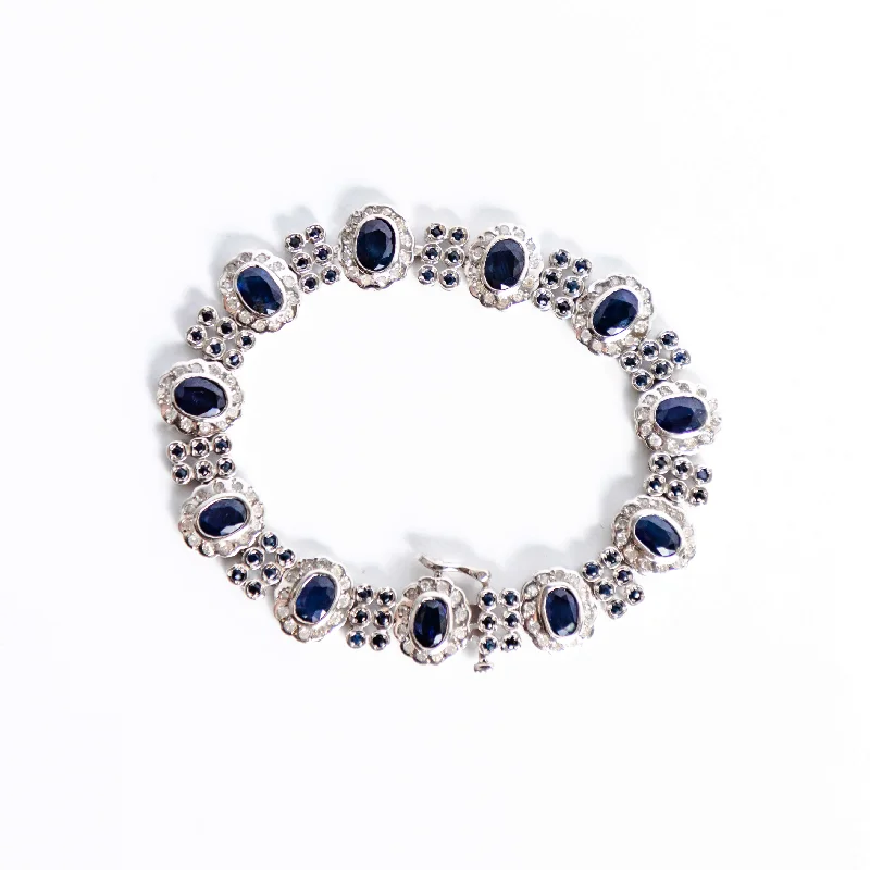 Women’s chic bracelets-Pre-Owned Blue Sapphire and Diamond Bracelet