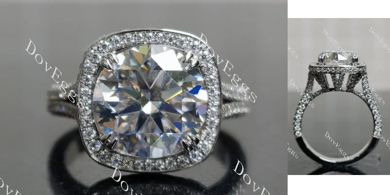 Women’s engagement rings with vintage settings-Doveggs round halo split shanks moissanite engagement ring