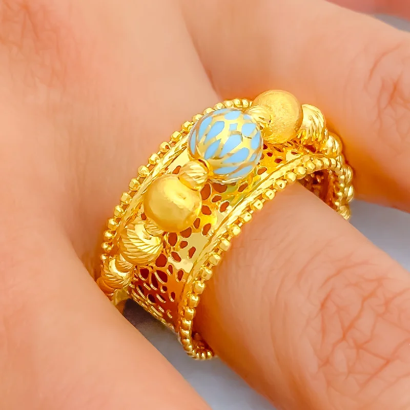 Women’s art deco wedding rings-Magnificent Enameled 21k Gold Fancy Ring