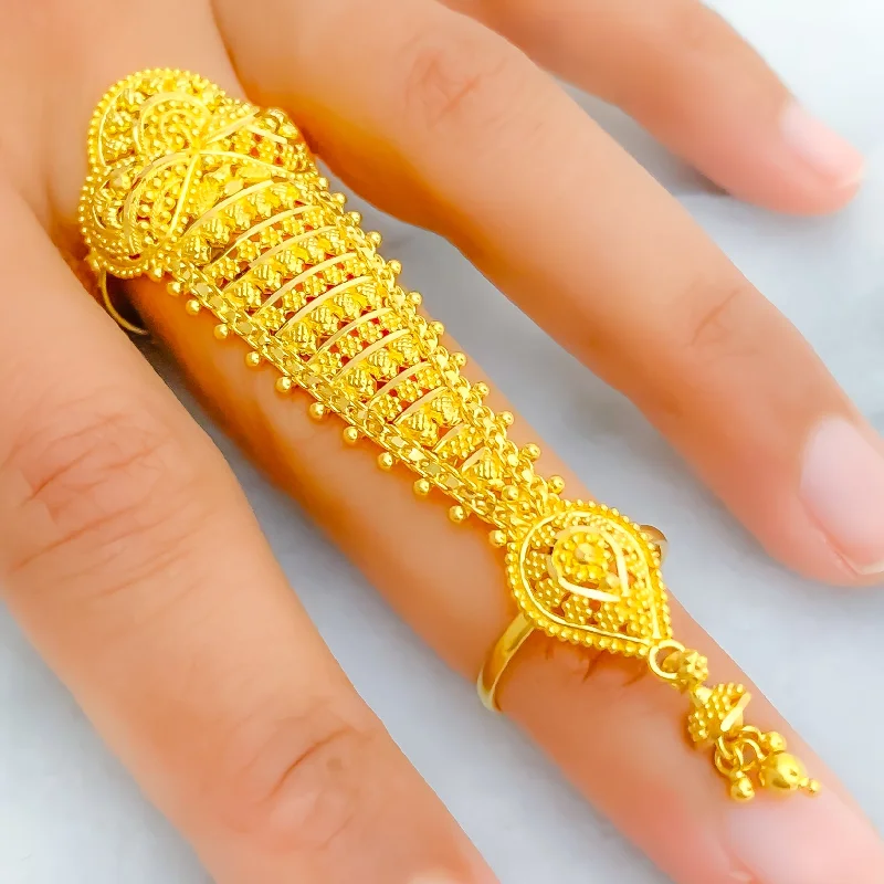 Women’s signature rings-Opulent Floral Striped 22k Overall Gold Finger Ring