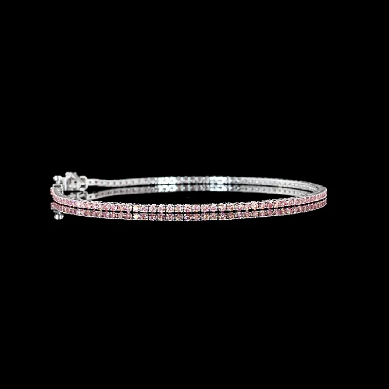 Women’s wrap bracelets-14k White Gold Lab Diamond Round Approx. 1.65 CTTW Tennis Bracelet 7" FANCY PINK/FANCY VIVID PINK VS2