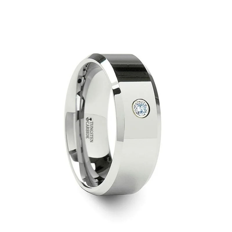 Women’s eco-friendly engagement rings-WATERFORD | Tungsten Ring Beveled Diamond