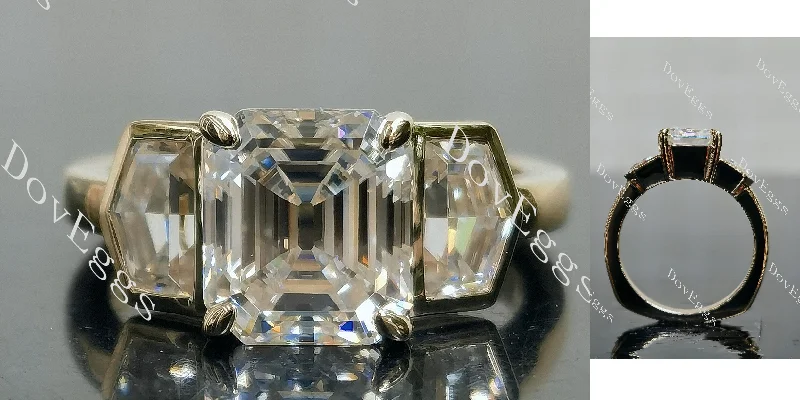 Women’s emerald-cut engagement rings-Doveggs Elizabeth Taylor Krupp cut pave three stones moissanite engagement ring