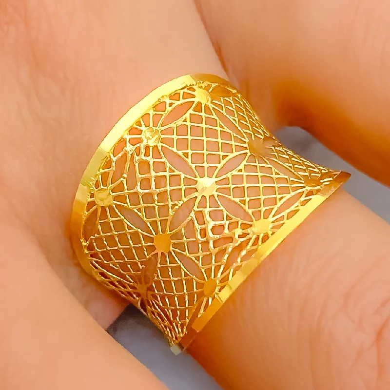 Women’s art deco rings-Fashionable Ornate 21k Gold Ring