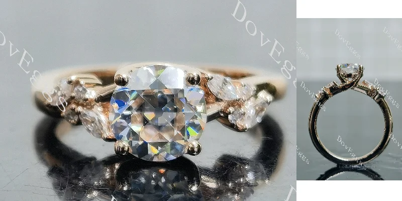 Women’s romantic engagement rings-Doveggs round side stones moissanite engagement ring