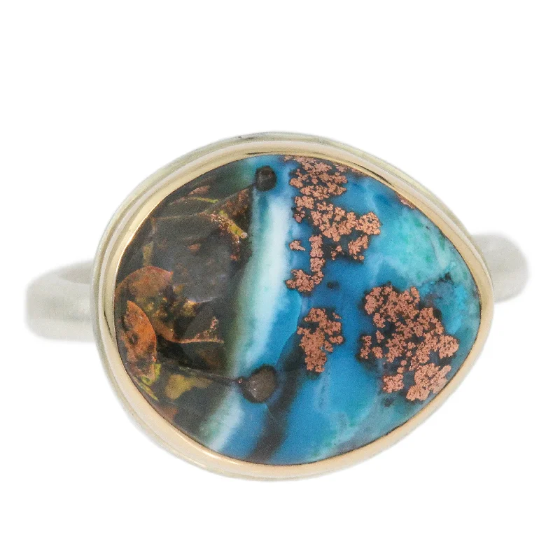 Women’s solitaire rings-Indonesian Blue Fossilized Opalized Wood Ring