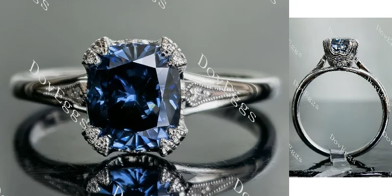 Women’s stackable engagement rings-Doveggs cushion art deco twilight blue moissanite engagement ring