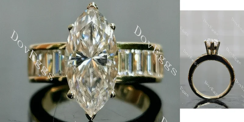 Women’s two-tone engagement rings-Doveggs Marquise Modified H&A cut half eternity pave moissanite engagement ring