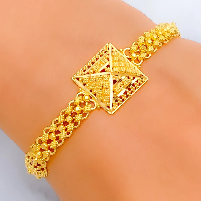 Women’s diamond bracelets-Geometric Elegant 22k Gold Bracelet