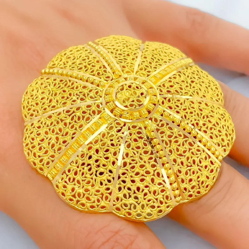 Boho rings for women-Grand Floral 22k Gold Statement Ring