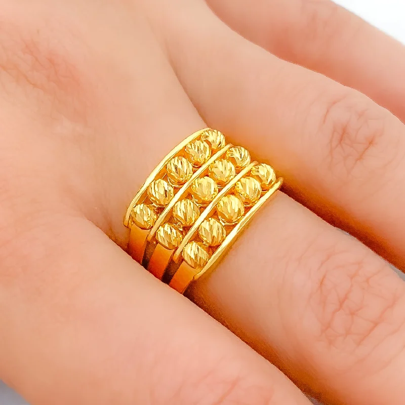 Women’s stackable engagement rings-Triple Row Fancy Bead 22k Gold Ring