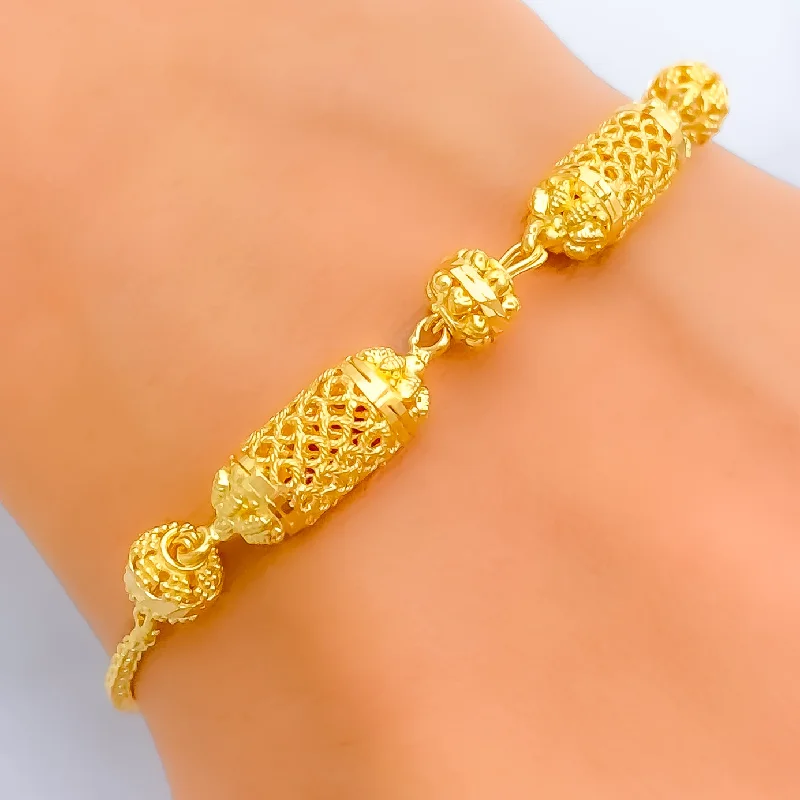 Women’s wedding bangles-Impeccable Embellished 22k Gold Barrel Bracelet