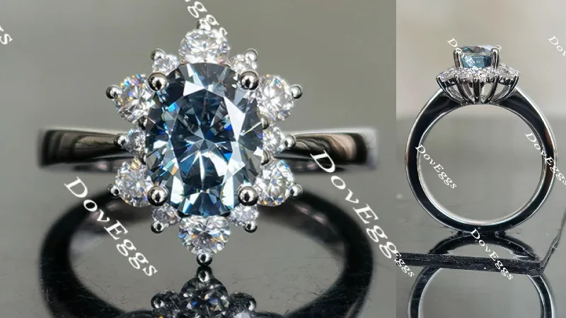 Women’s platinum and diamond engagement rings-Doveggs flower shape round smokey sparks grey moissanite engagement ring