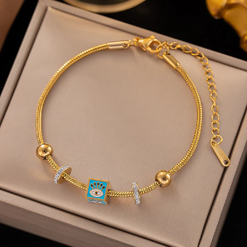 Jye2052 Bracelet Golden Blue Square Eyes