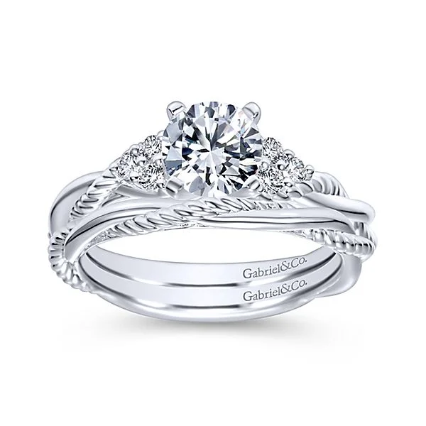 Women’s elegant engagement rings-14k White Gold Round Twisted Diamond Engagement Ring