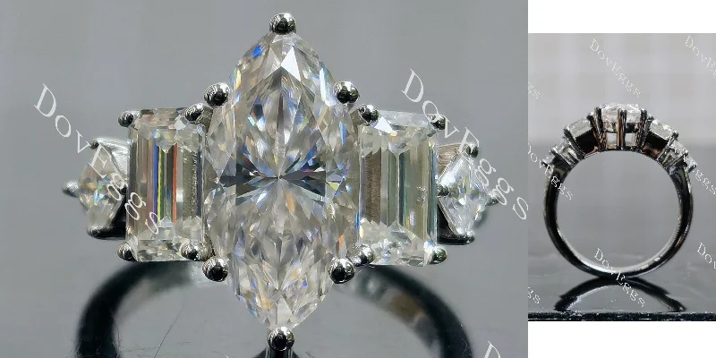 Women’s unique design engagement rings-Doveggs Marquise Modified H&A cut side stones moissanite engagement ring