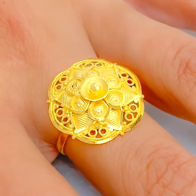 Women’s cubic zirconia rings-Dazzling Elevated Floral 22K Gold Ring